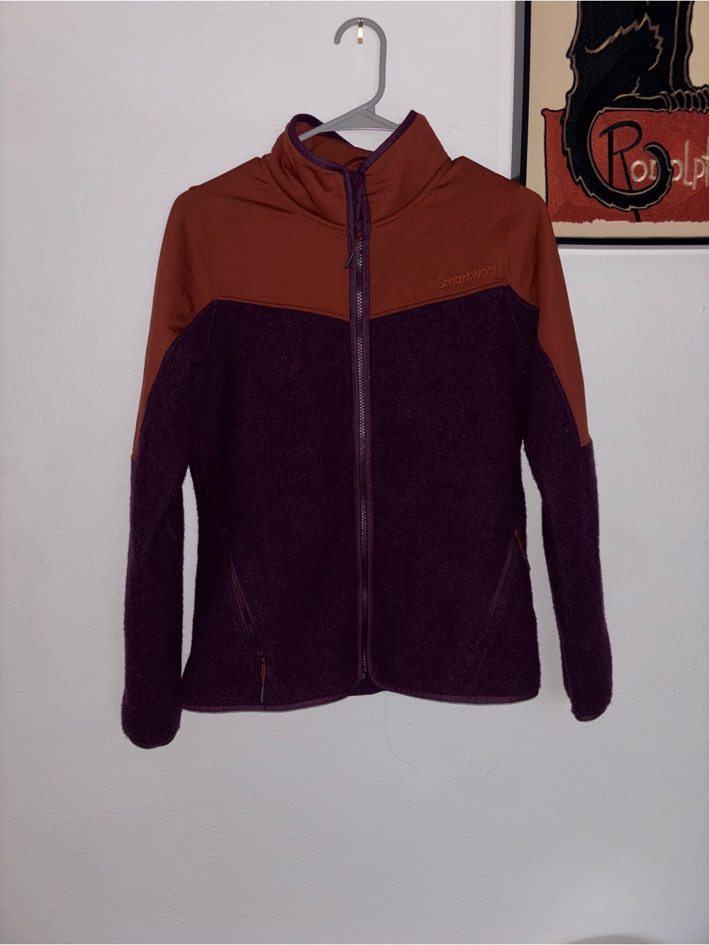 Smartwool Two-Tone Zip Fleece Jacket in Plum and Rust - Picture 1 of 4